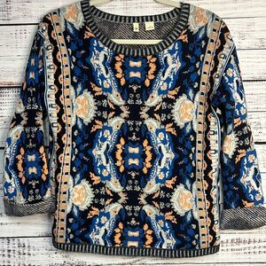 EUC Anthropologie Moth Cabine Crewneck Sweater 3/4 Sleeve  Multi Women's Small
